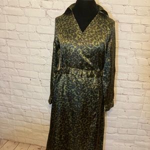 Bob Mackie Collection Olive Green Camouflage Faux Wrap Dress